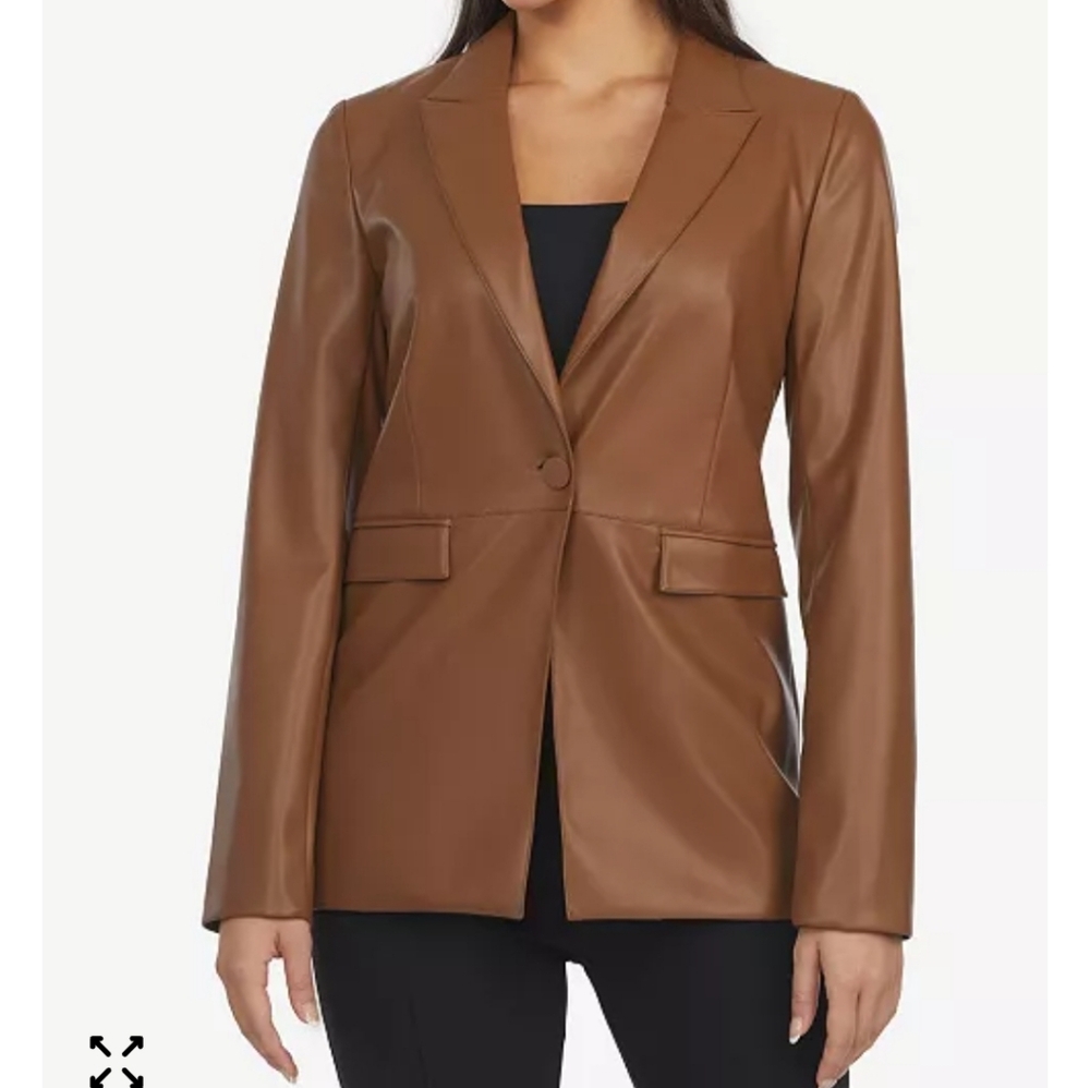 Laundry By Shelli Segal Camel Leather Blazer - Picture 2 of 4